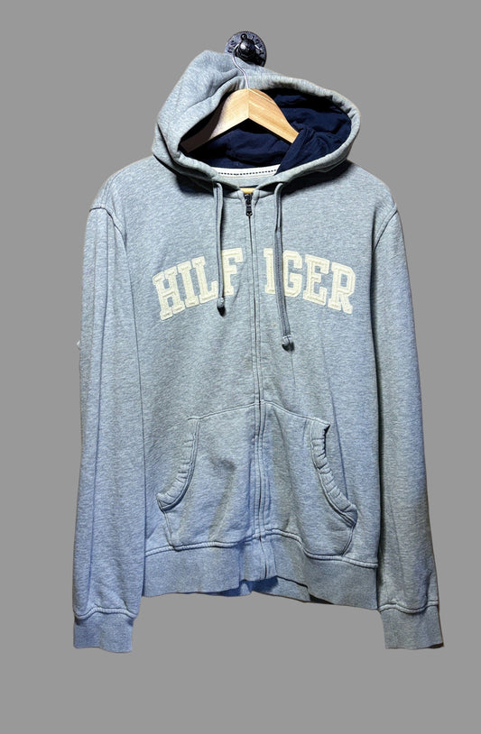 Tommy Hilfiger Grey Chest Logo Zipped Hoodie | Medium