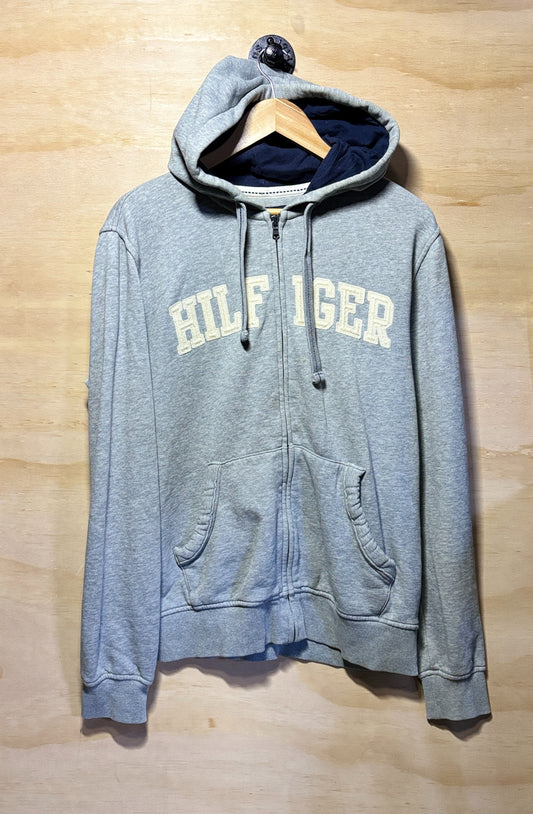 Tommy Hilfiger Grey Chest Logo Zipped Hoodie | Medium
