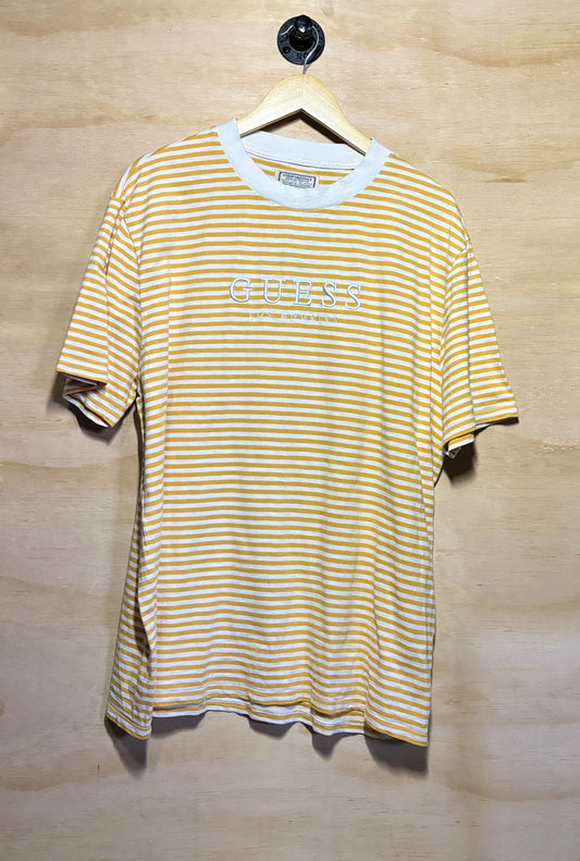 Guess Originals American Tradition T Shirt Embroidered Logo Yellow/White | Large